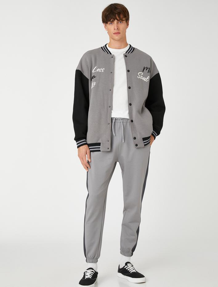  Basic Eşofman Altı Jogger Beli Bağcıklı Renk Bloklu