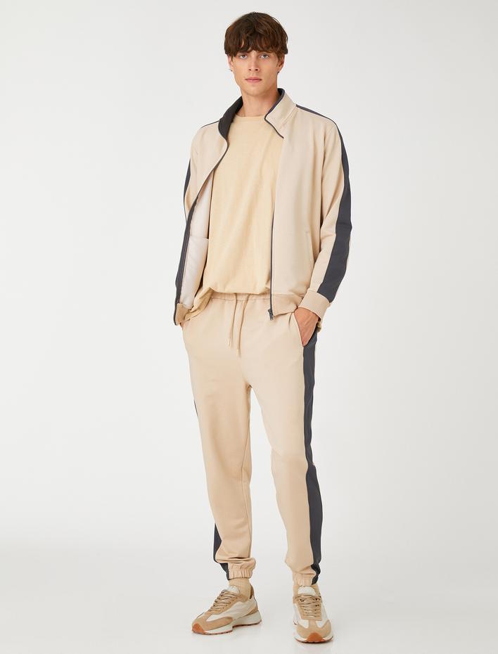  Basic Eşofman Altı Jogger Beli Bağcıklı Renk Bloklu