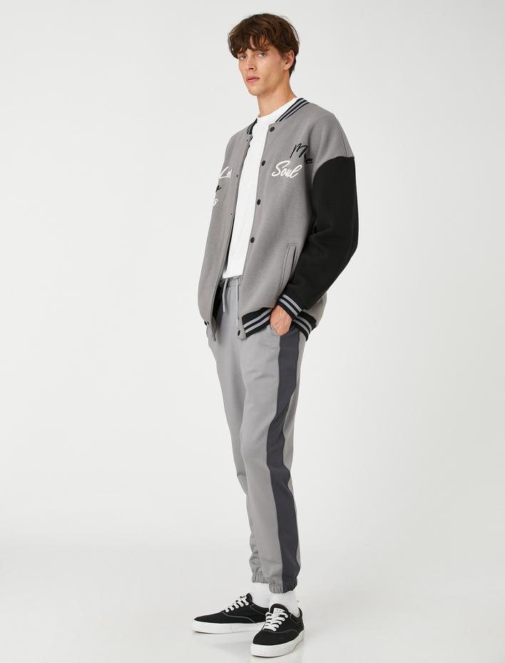  Basic Eşofman Altı Jogger Beli Bağcıklı Renk Bloklu