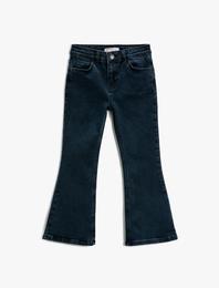 İspanyol Paça Kot Pantolon Cepli Normal Bel - Flare Jean