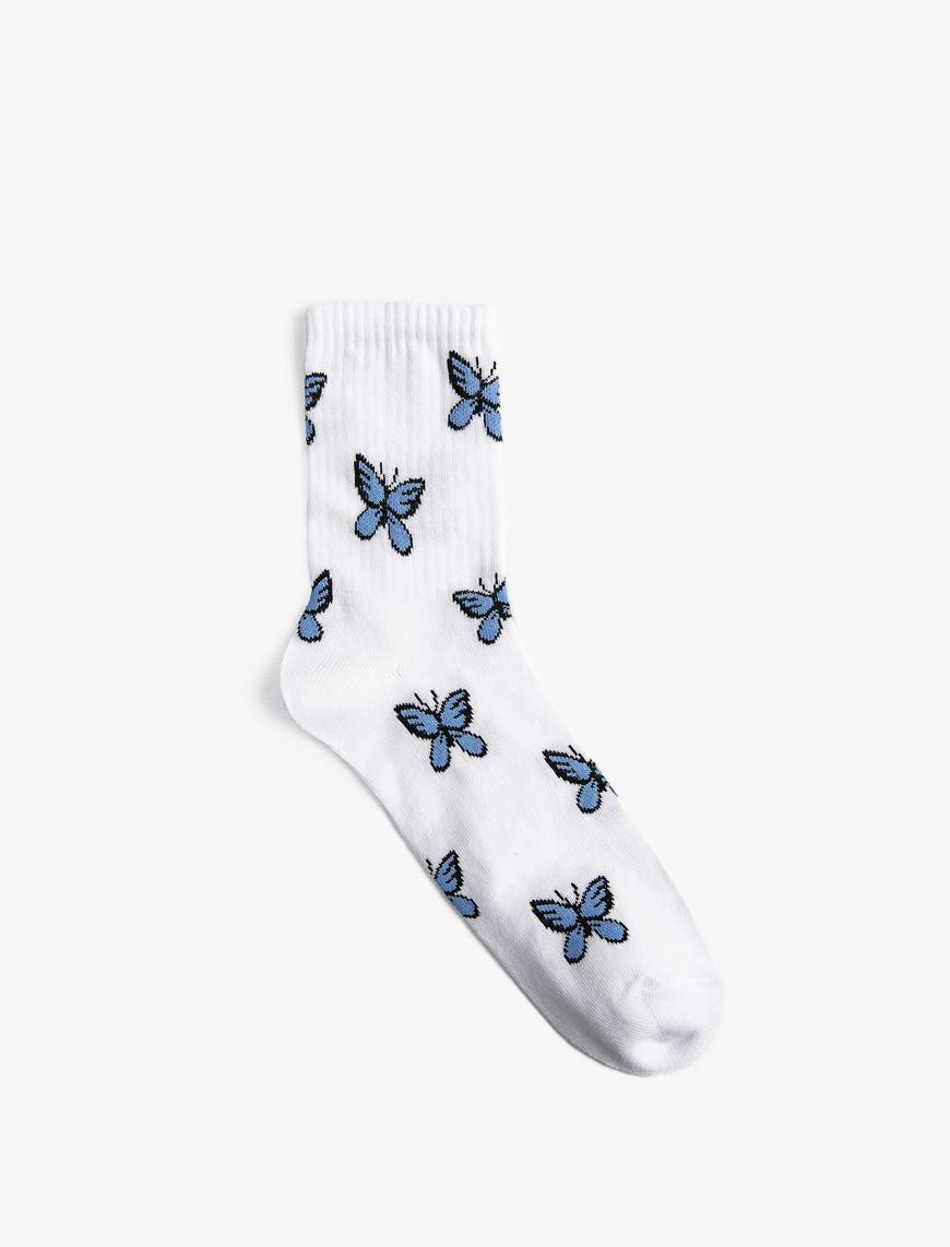  Kadın Kelebek İşlemeli Çorap