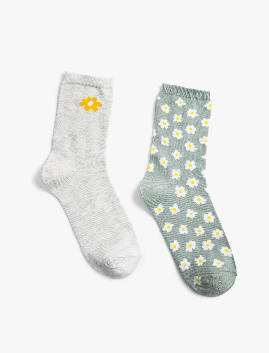  Kadın 2'li Çiçekli Soket Çorap Seti