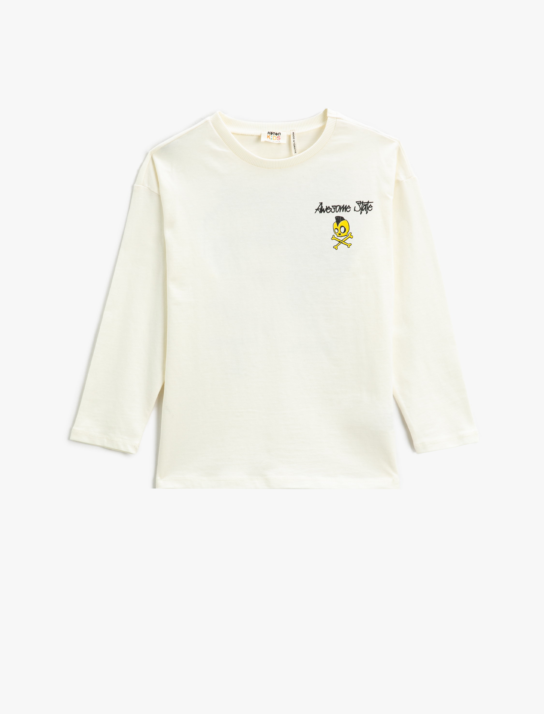  Erkek Çocuk Uzun Kollu Tişört Arkası Kuru Kafa Baskılı