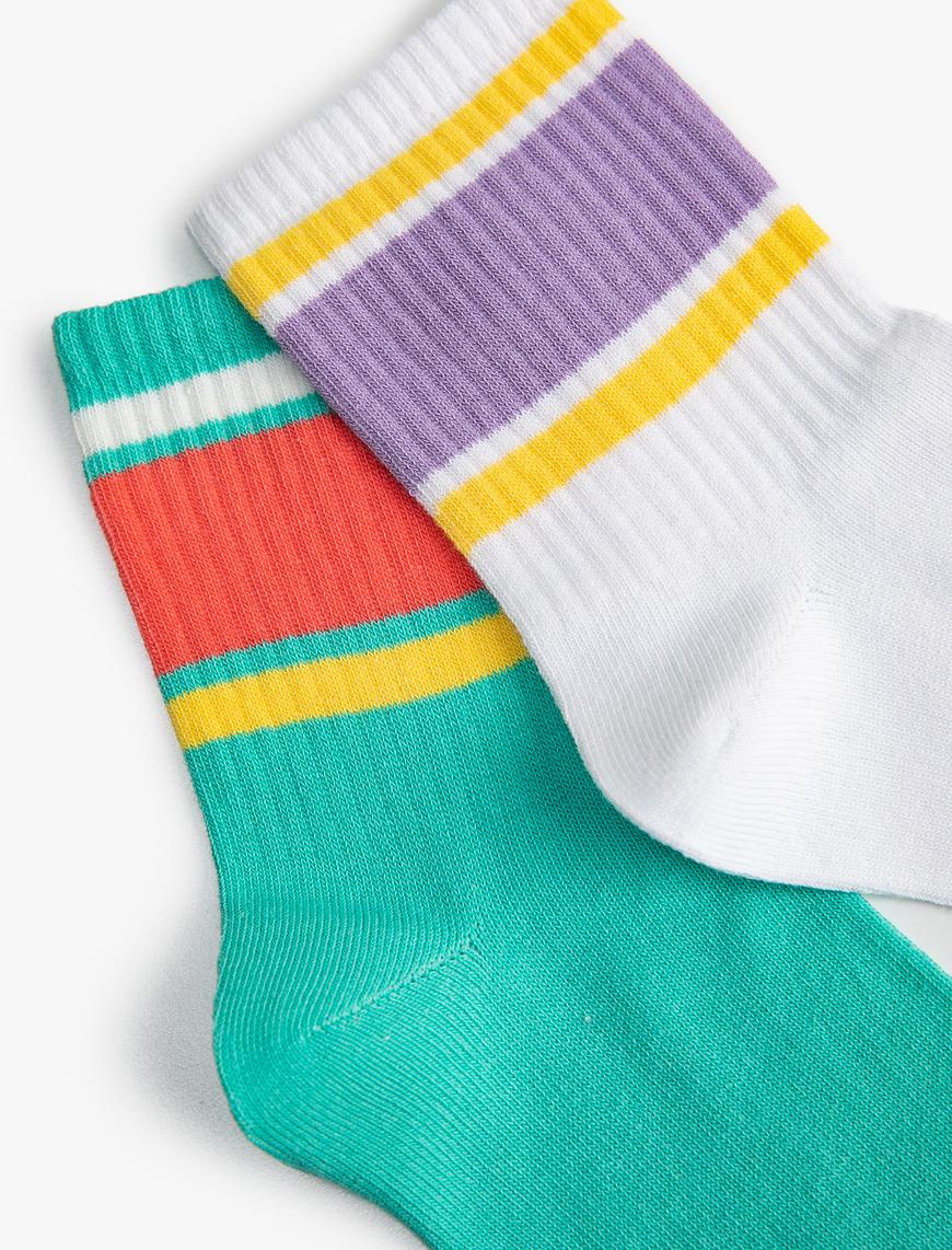  Kadın 2'li Soket Çorap Seti Renk Bloklu