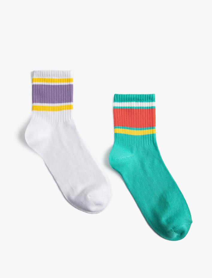 Kadın 2'li Soket Çorap Seti Renk Bloklu