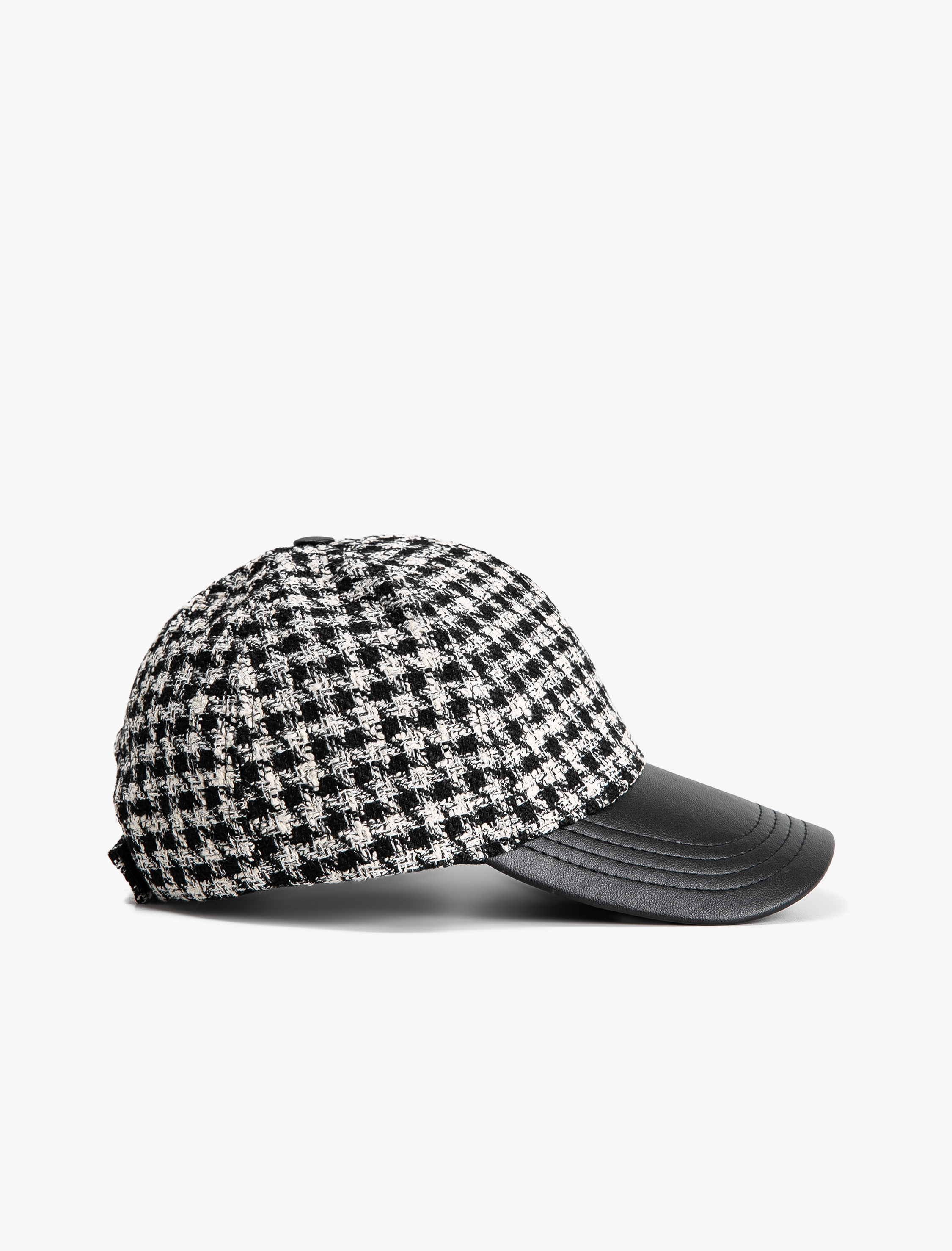  Kadın Cap Şapka Kazayağı Desenli Suni Deri Görünüm Detaylı