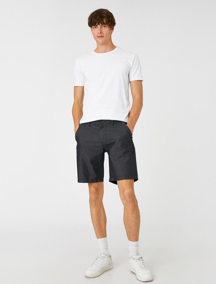  Basic Dokuma Şort Düğme Detaylı Cepli