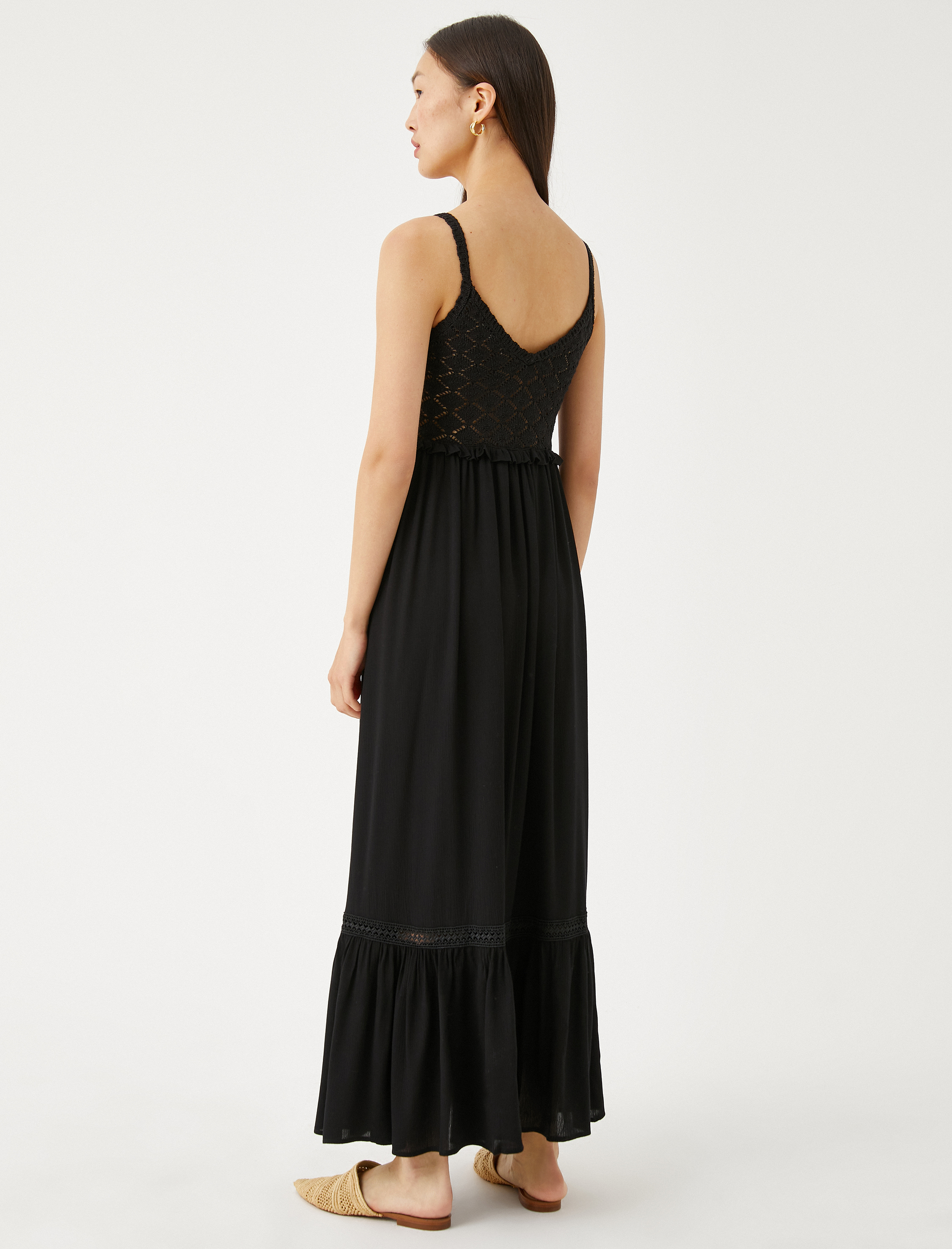   Uzun Viskon Elbise Kroşe Detaylı Askılı