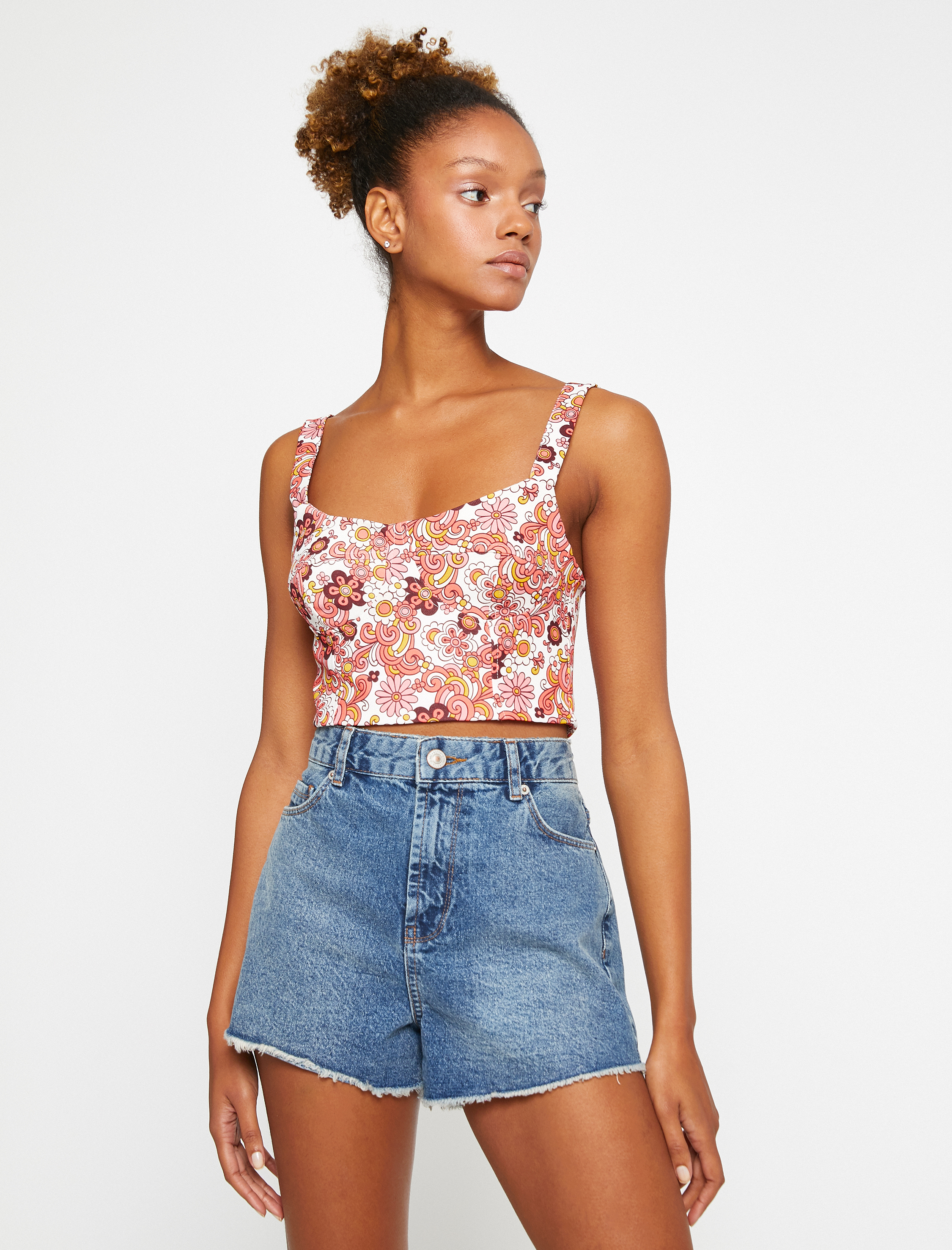   Çiçekli Crop Büstiyer Askılı