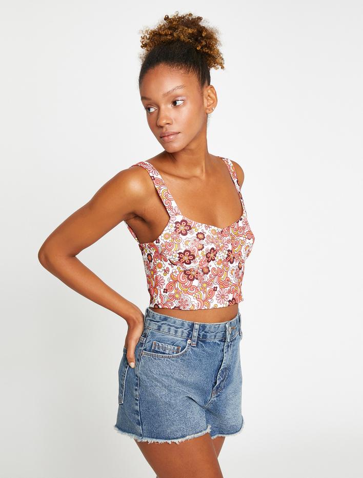  Çiçekli Crop Büstiyer Askılı