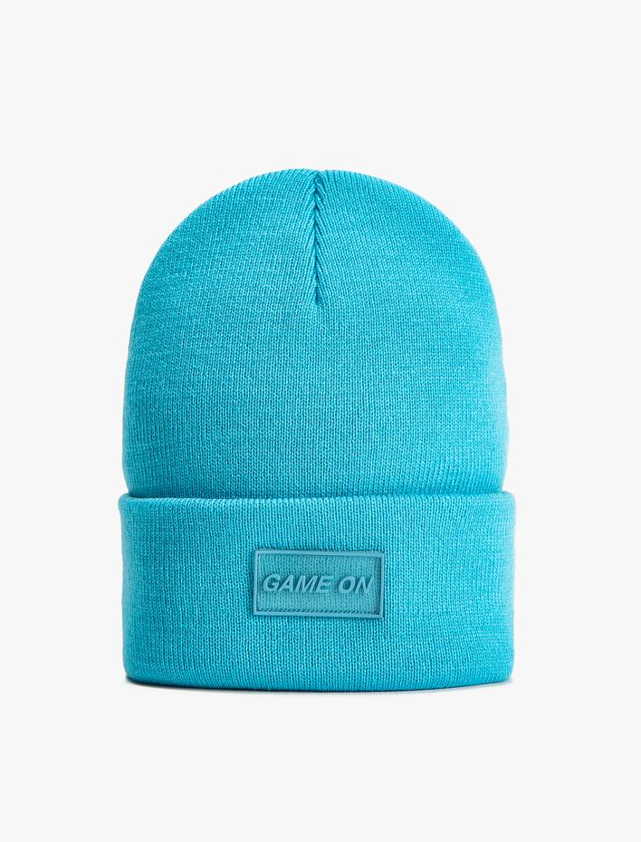 Erkek Slogan Baskılı Bere Katlama Detaylı Etiketli