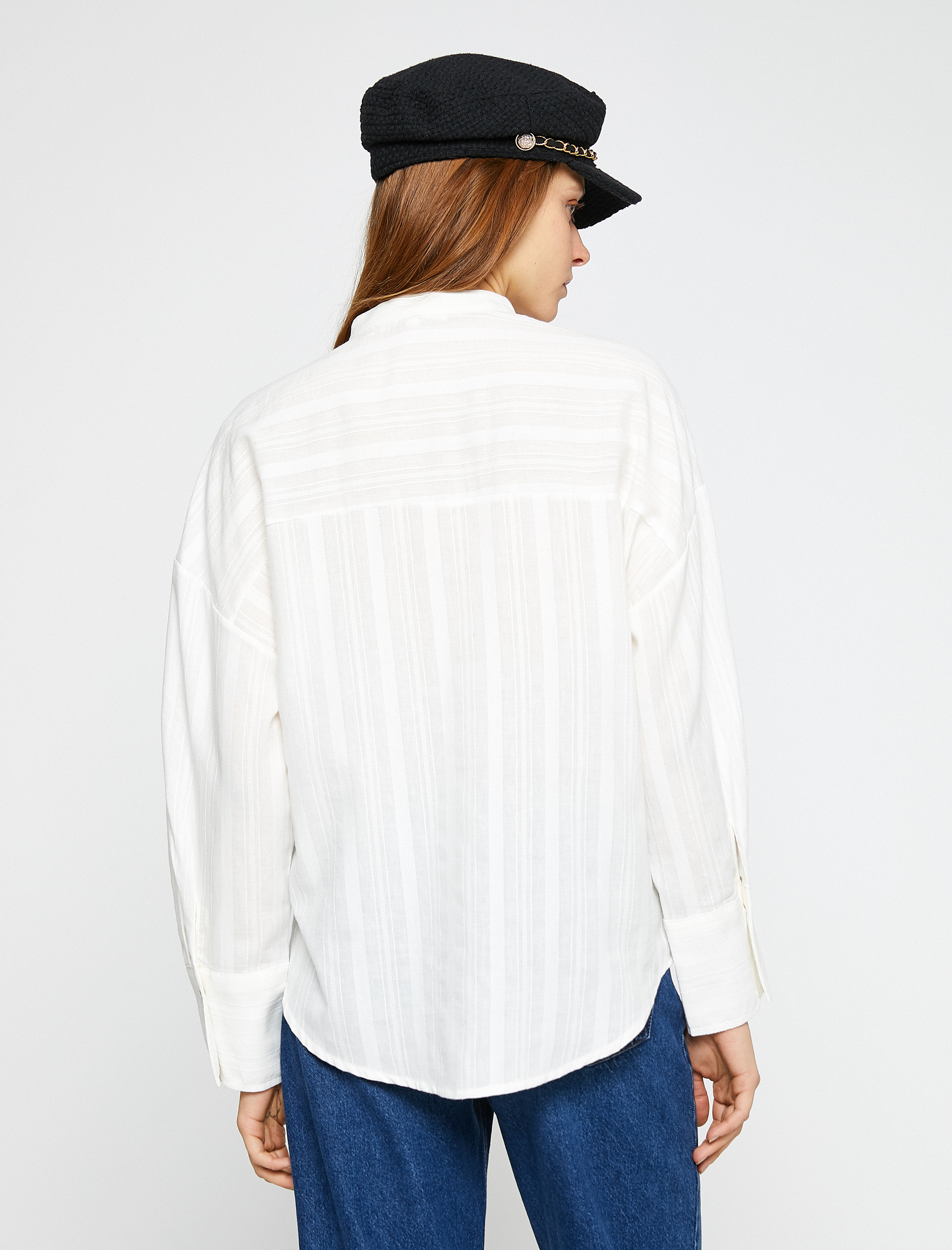   Oversize Çizgili Gömlek Cepli Hakim Yaka