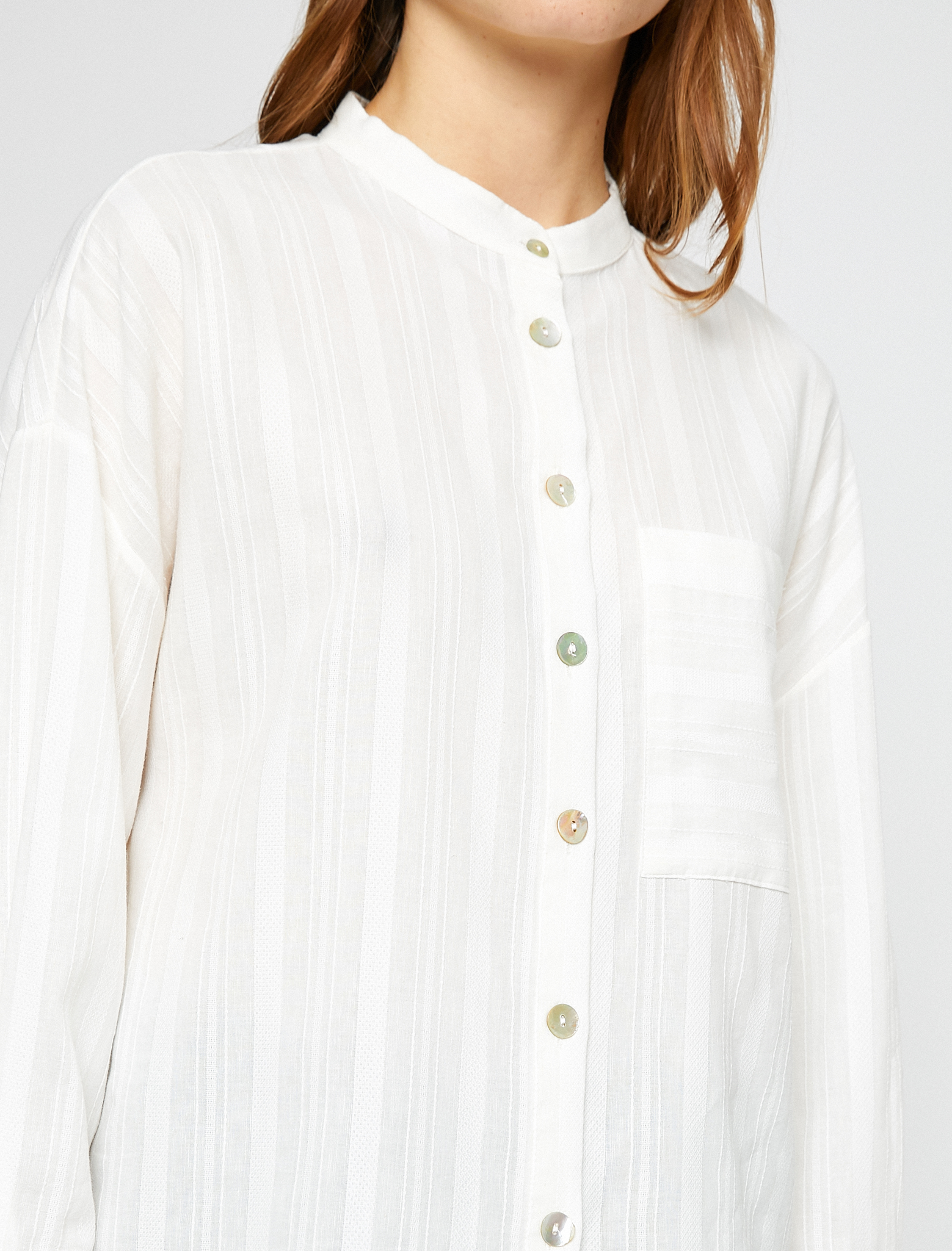   Oversize Çizgili Gömlek Cepli Hakim Yaka