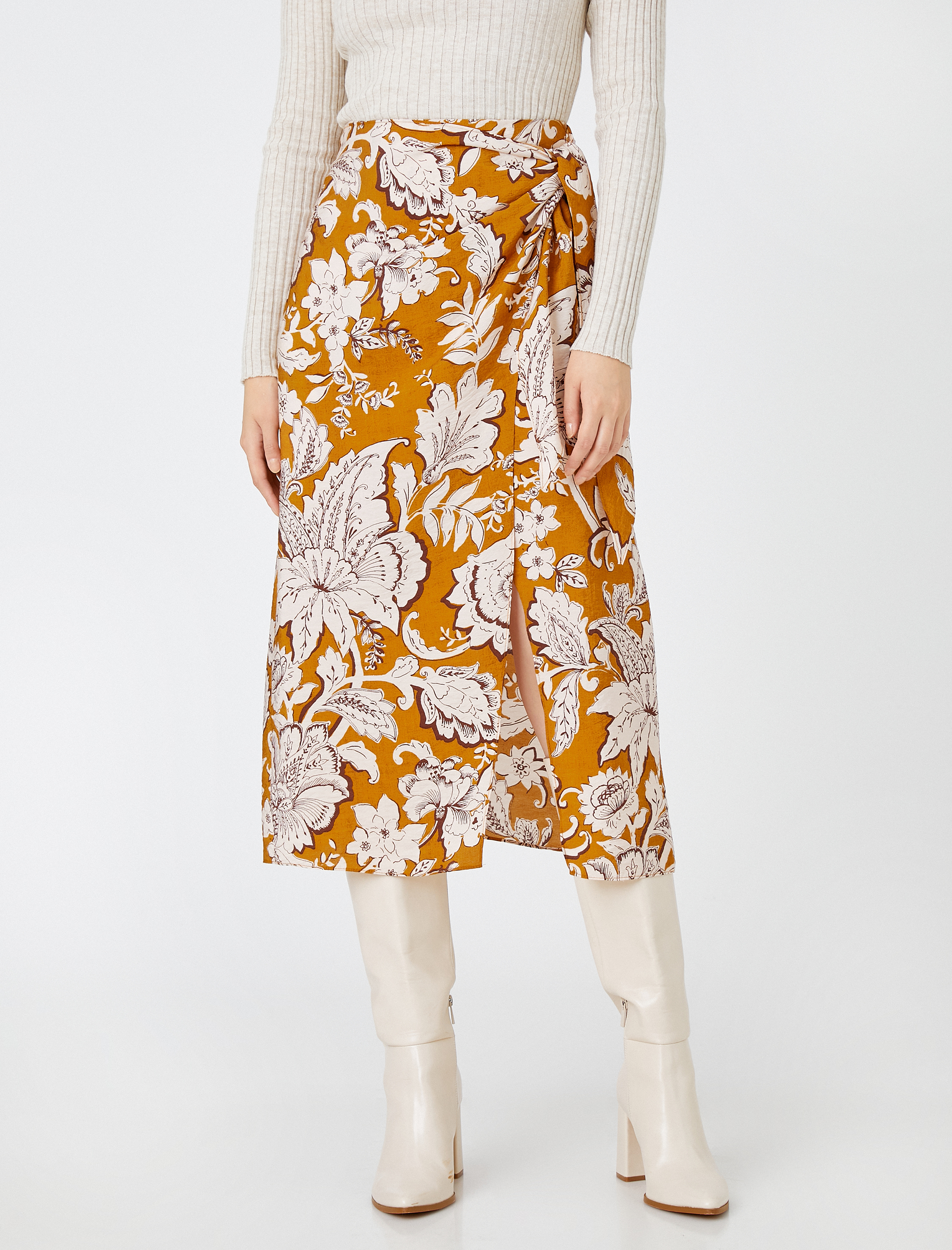   Çiçekli Midi Etek Anvelop Bağlamalı