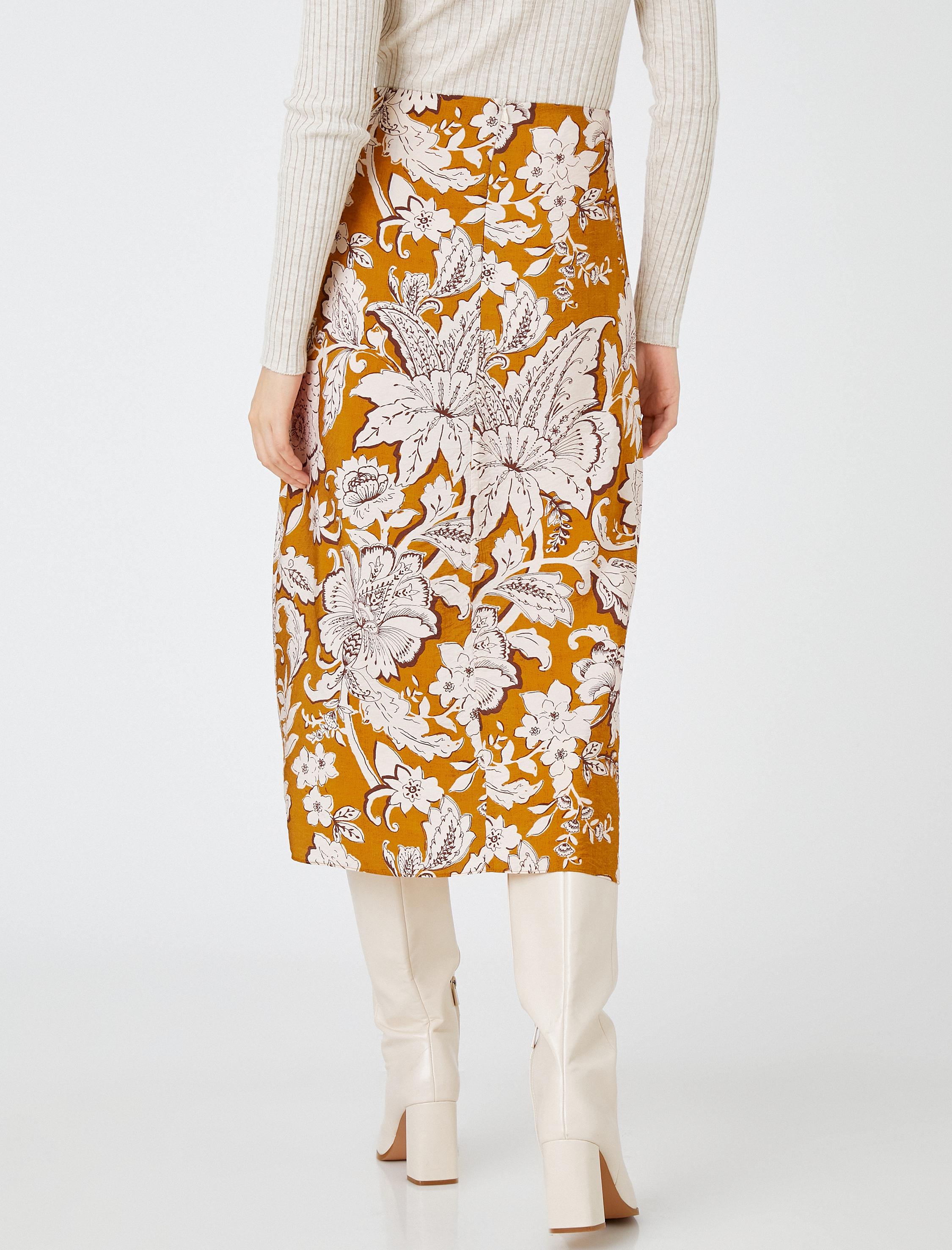   Çiçekli Midi Etek Anvelop Bağlamalı