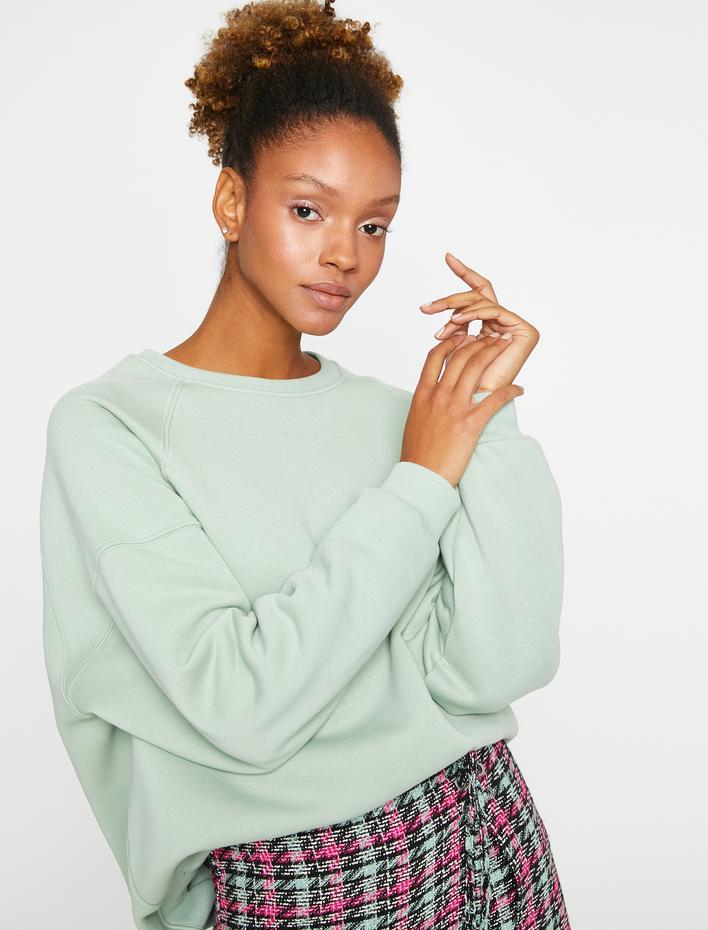  Şardonlu Oversize Sweatshirt Bisiklet Yaka Uzun Kollu
