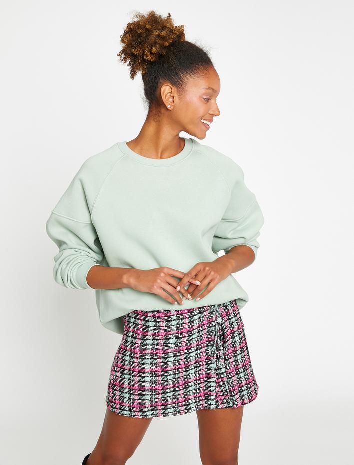  Şardonlu Oversize Sweatshirt Bisiklet Yaka Uzun Kollu