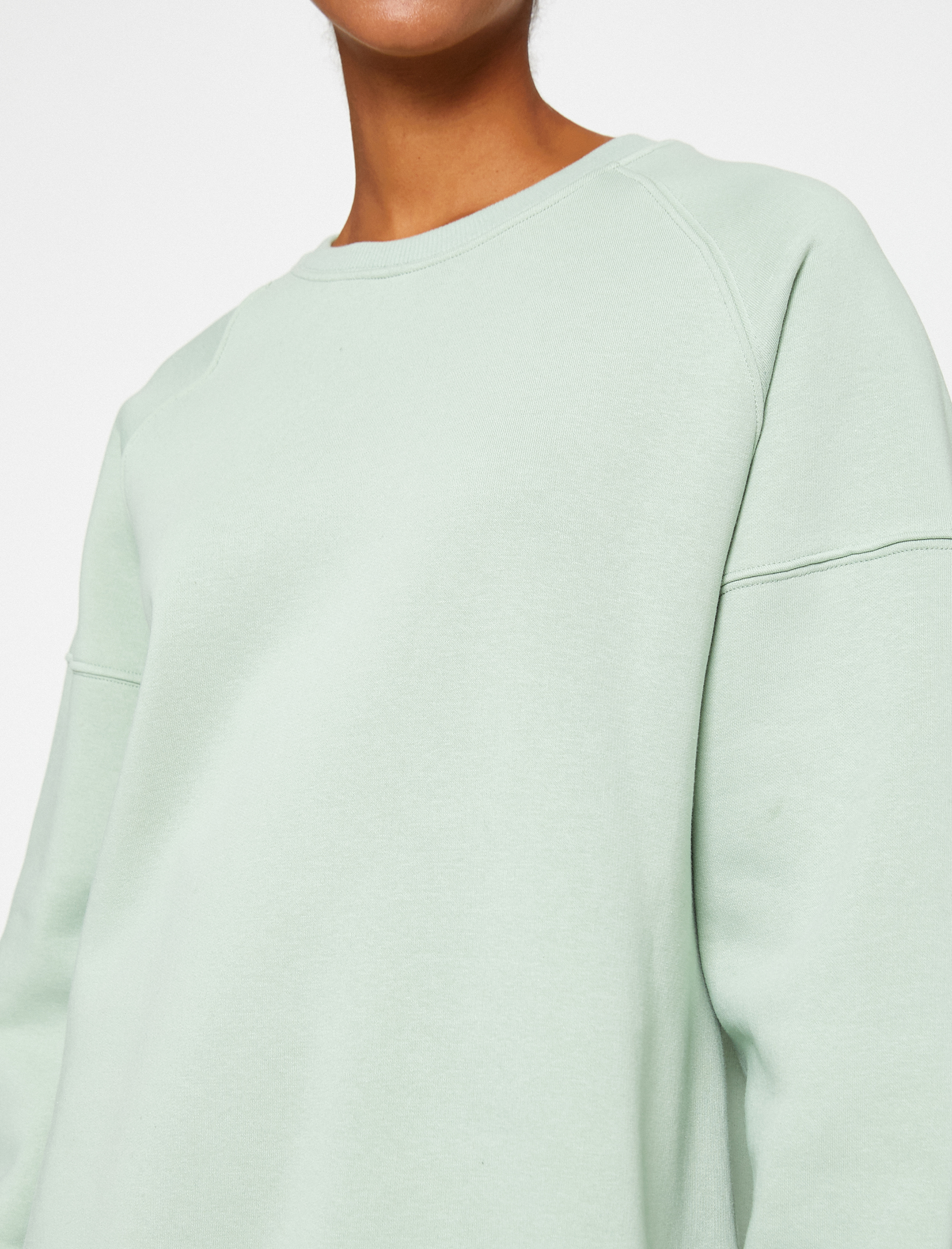   Şardonlu Oversize Sweatshirt Bisiklet Yaka Uzun Kollu