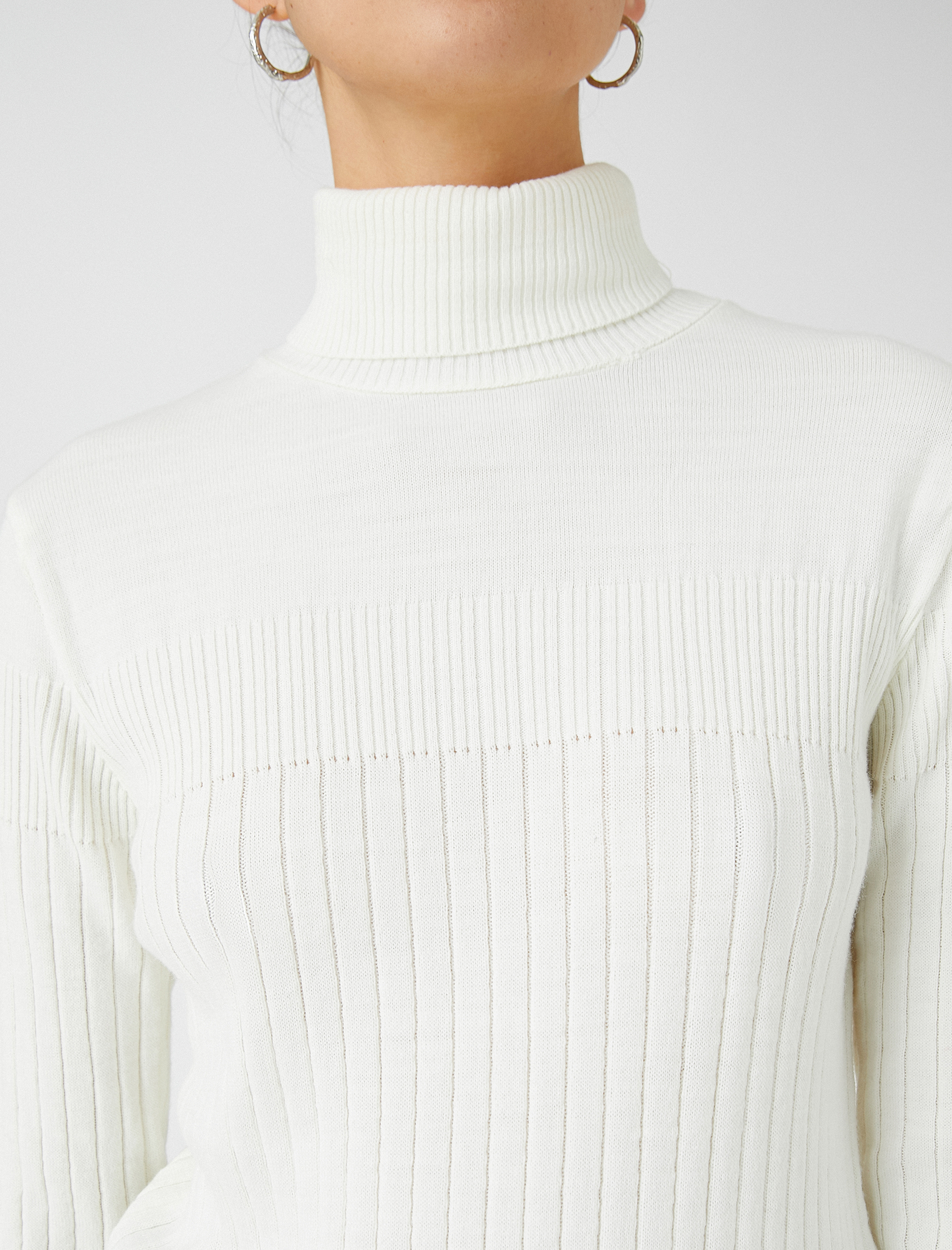   Boğazlı Triko Kazak Ribanalı Uzun Kollu Kaşmir Dokulu