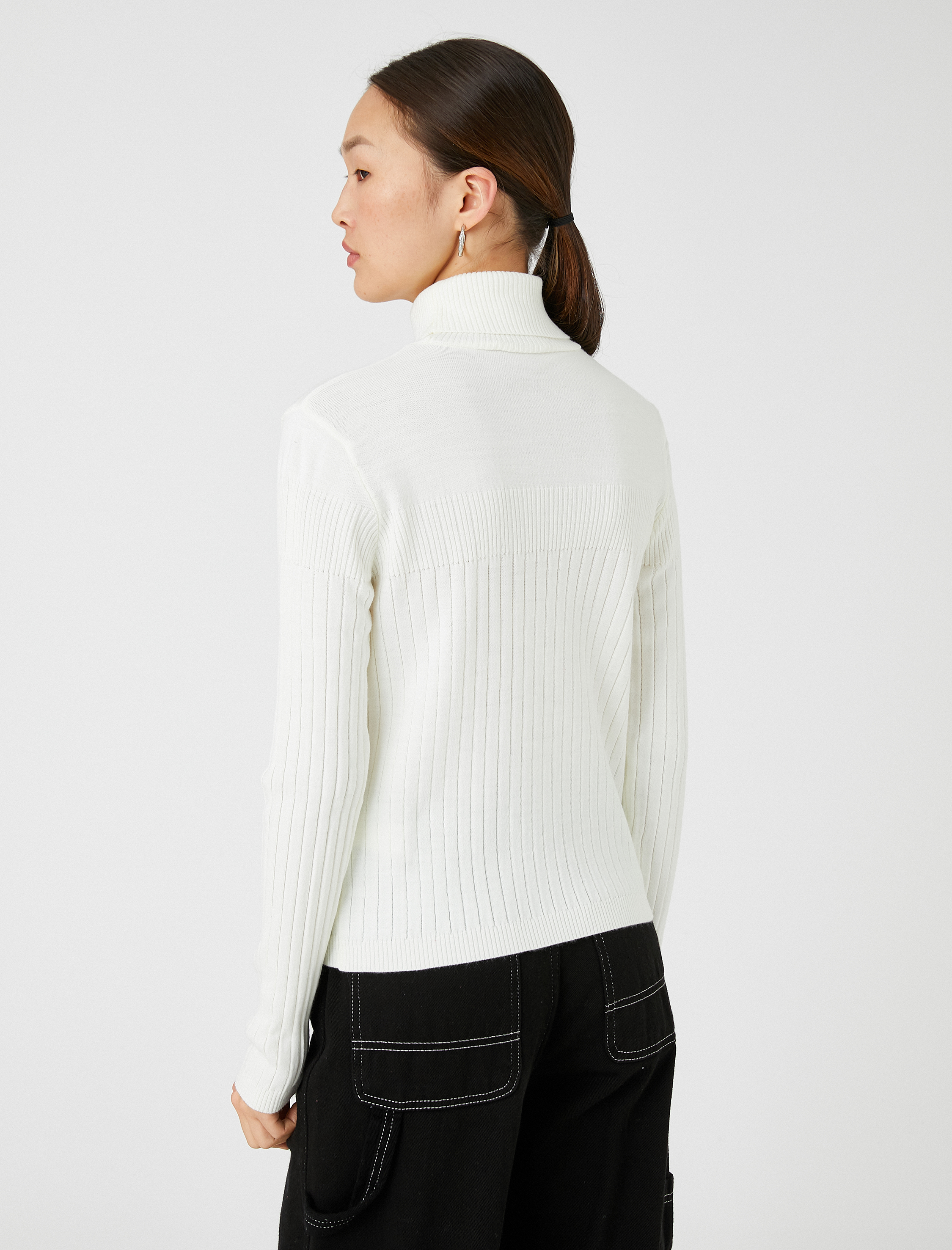   Boğazlı Triko Kazak Ribanalı Uzun Kollu Kaşmir Dokulu