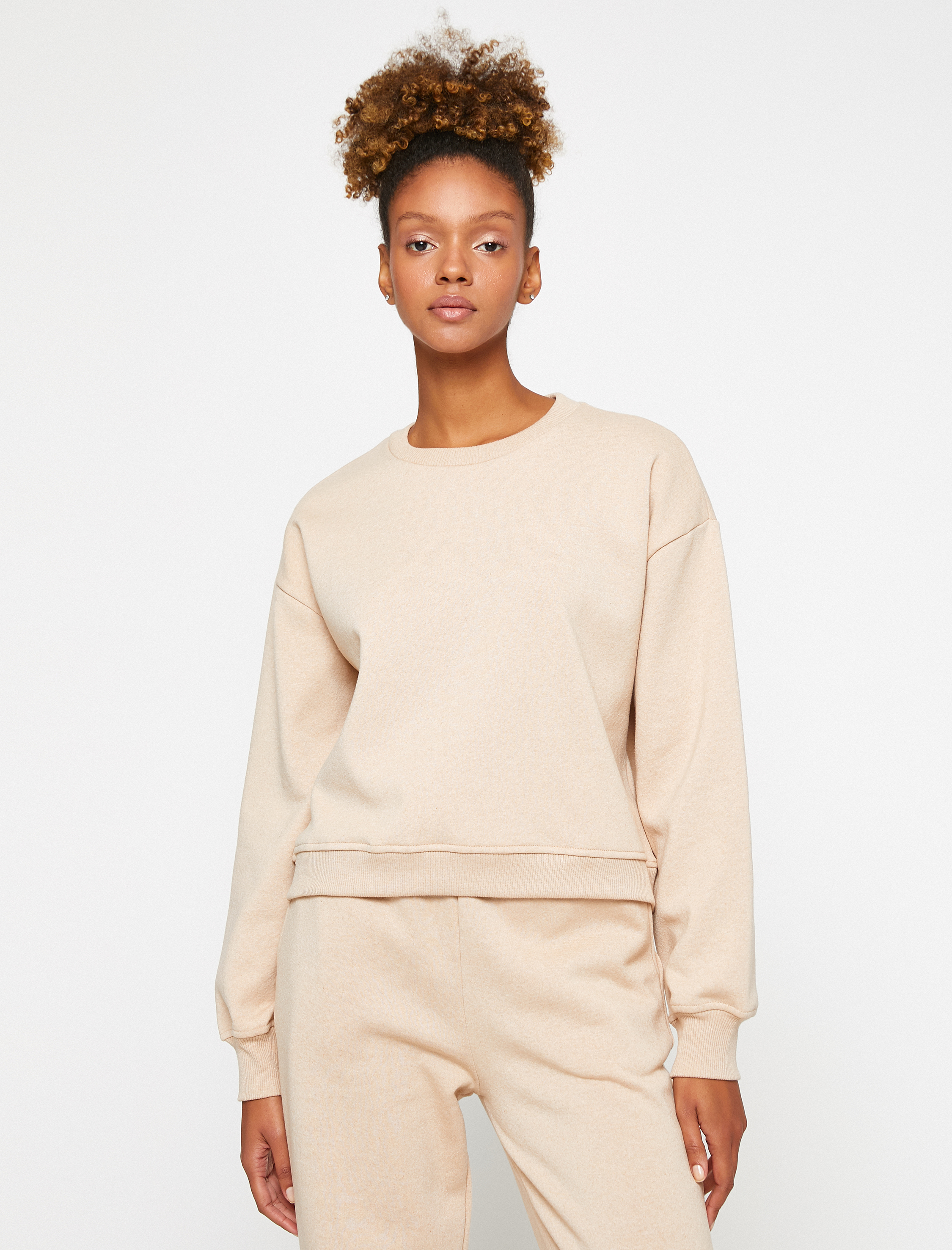   Basic Spor Sweatshirt Şardonlu Bisiklet Yaka Reglan Kollu