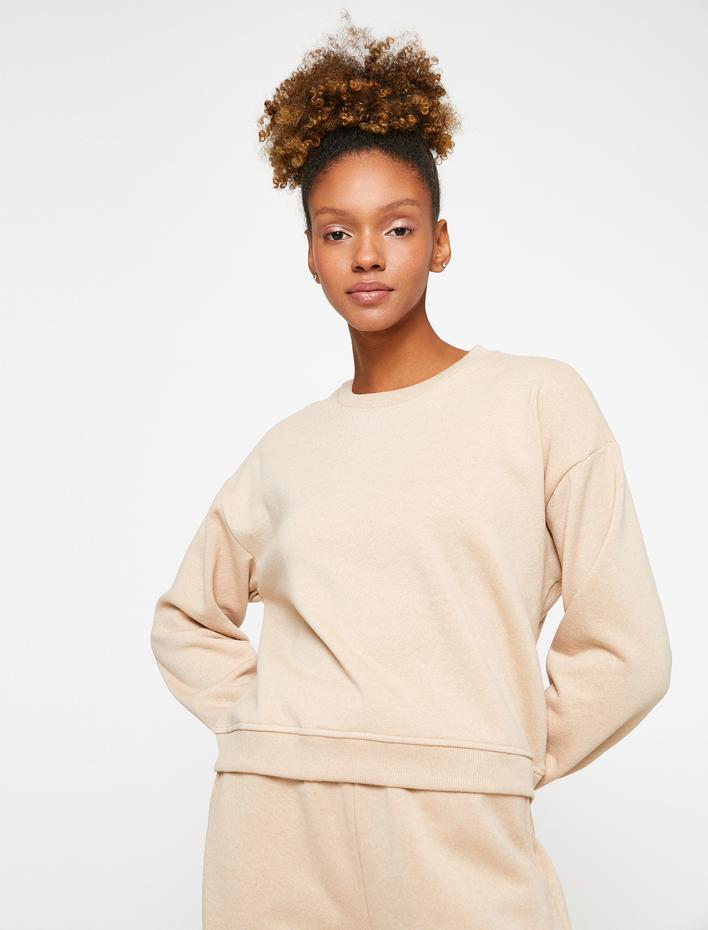  Basic Spor Sweatshirt Şardonlu Bisiklet Yaka Reglan Kollu