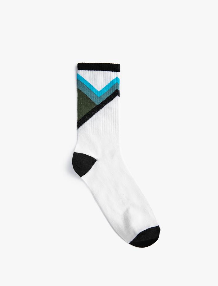Erkek Basic Soket Çorap Geometrik Desenli Renk Bloklu