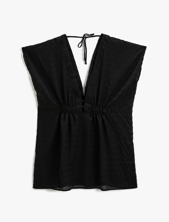  Kimono Derin V Yaka Beli Büzgülü