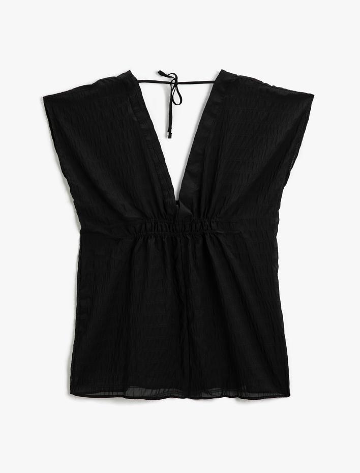  Kimono Derin V Yaka Beli Büzgülü