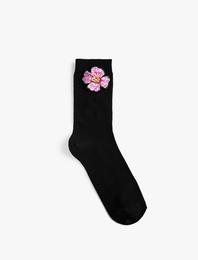 Basic Çiçekli Soket Çorap İşleme Detaylı
