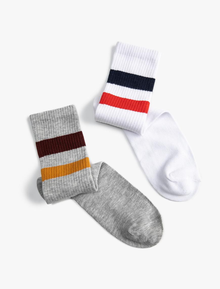  Erkek 2'li Basic Soket Çorap Seti Renk Bloklu