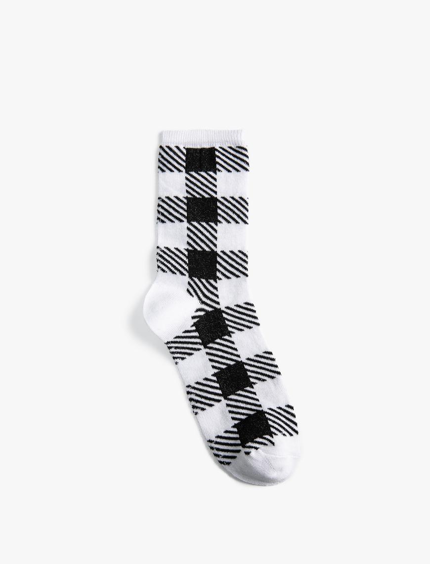 Kadın Ekose Desenli Soket Çorap