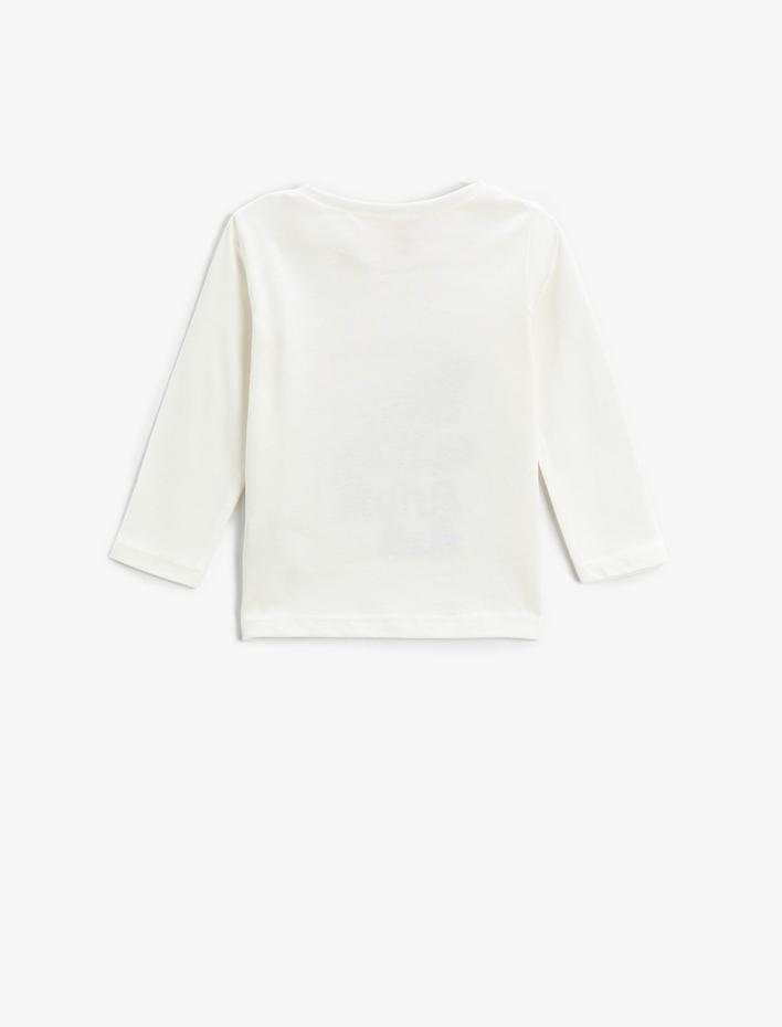 Kız Bebek Unicorn ve Kız Baskılı Pamuklu Tişört Parıltılı Uzun Kollu Bisiklet Yaka