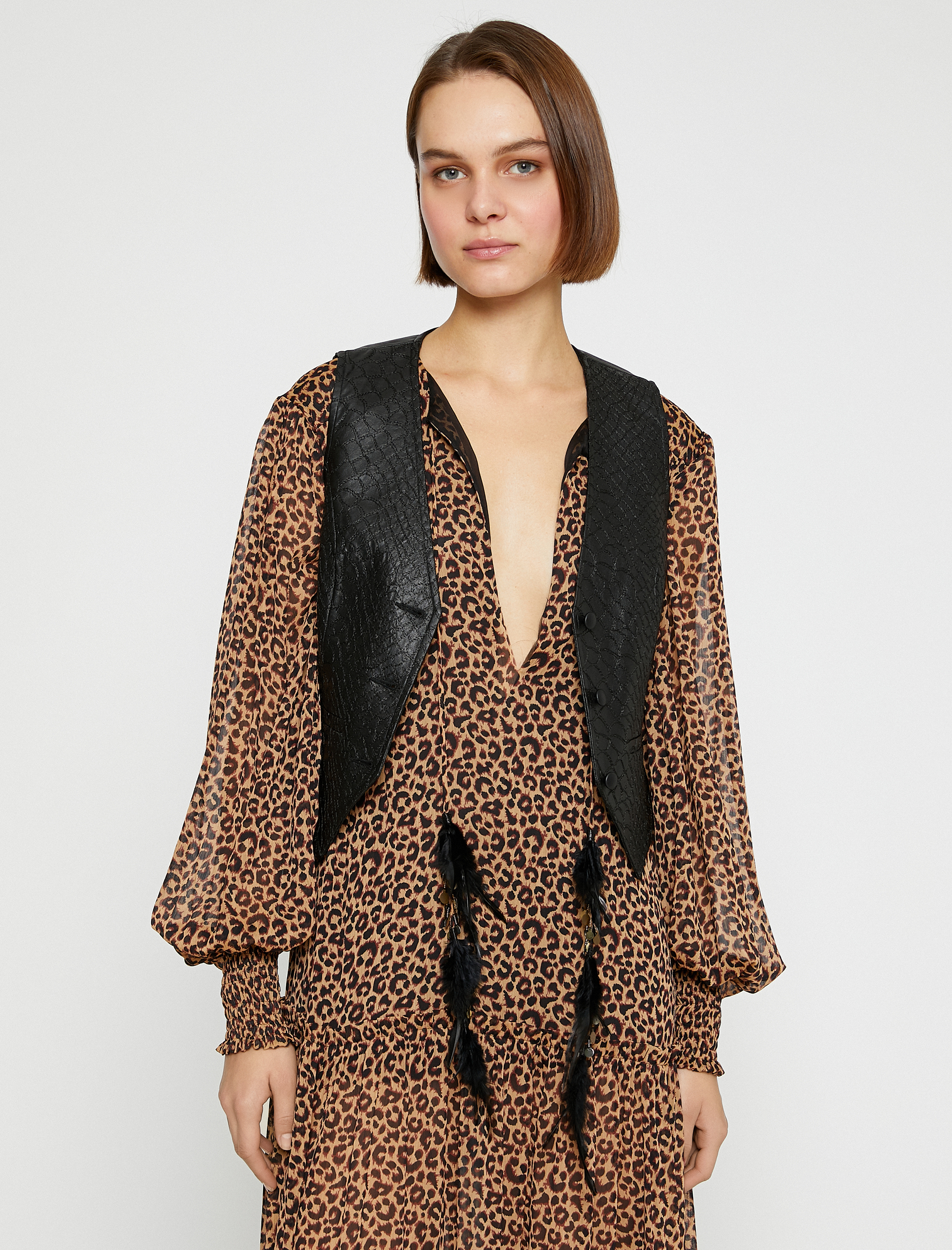   Kroko Suni Deri Crop Yelek