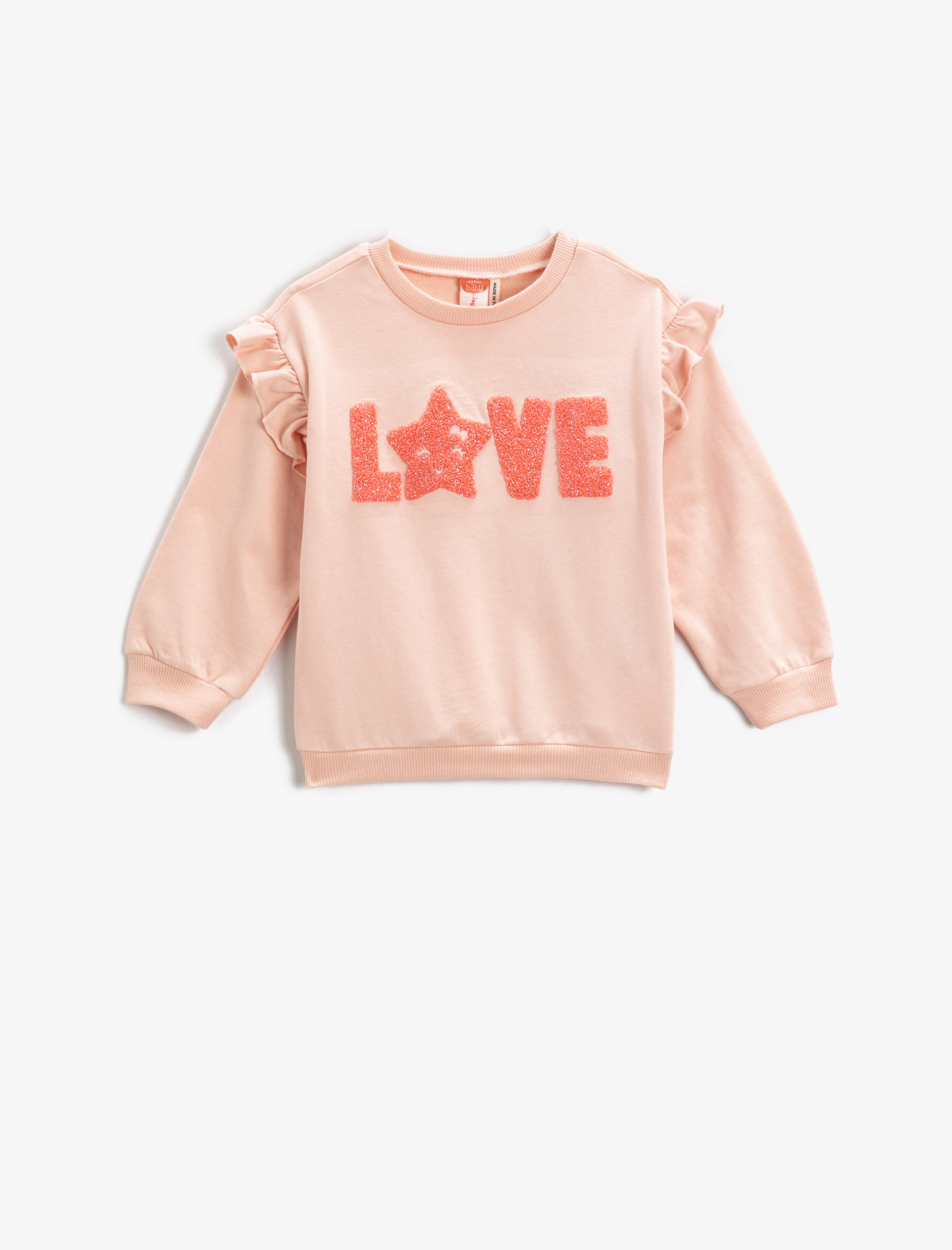  Kız Bebek Fırfırlı Sweatshirt Peluş Detaylı Bisiklet Yaka Şardonlu