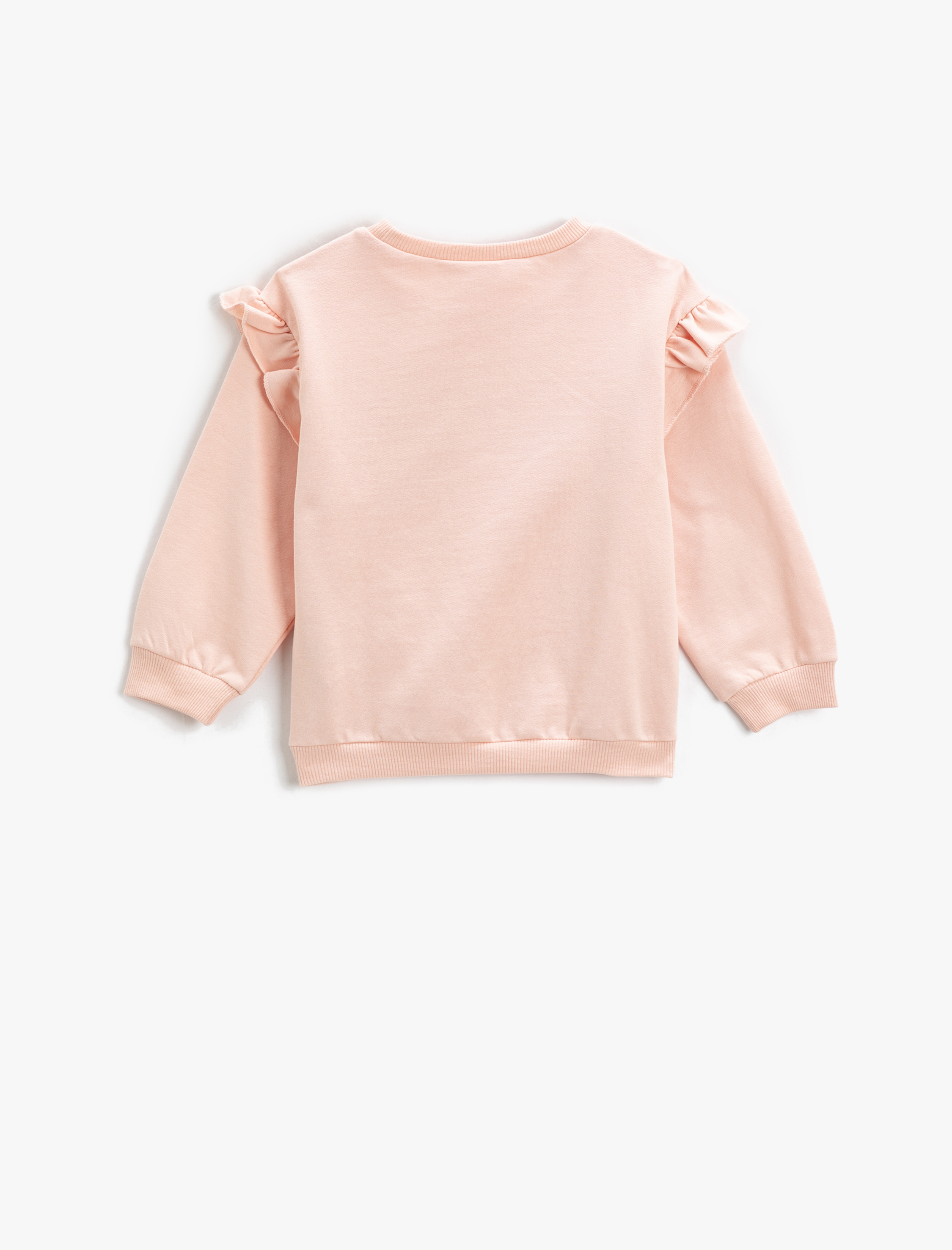  Kız Bebek Fırfırlı Sweatshirt Peluş Detaylı Bisiklet Yaka Şardonlu