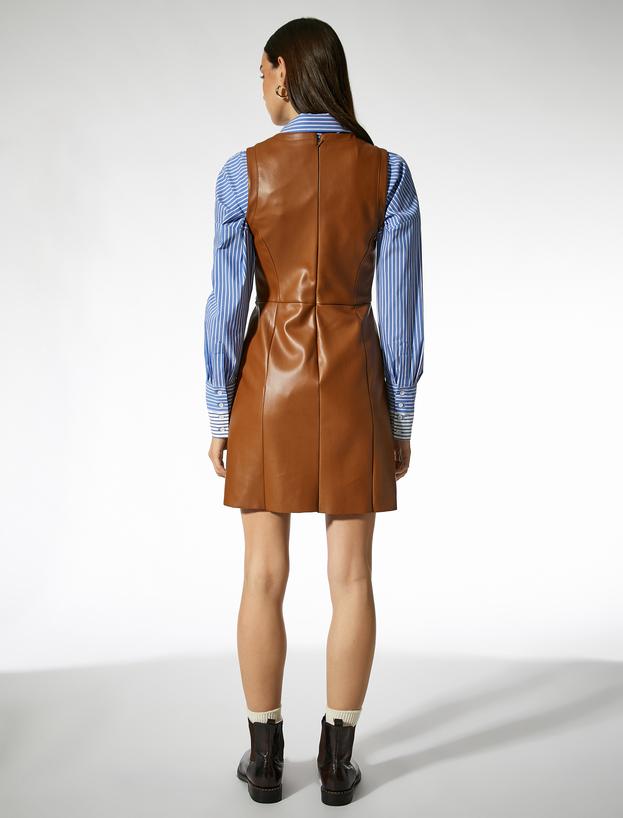   Ayşegül Afacan X Koton - Deri Görünümlü Kolsuz Mini Elbise