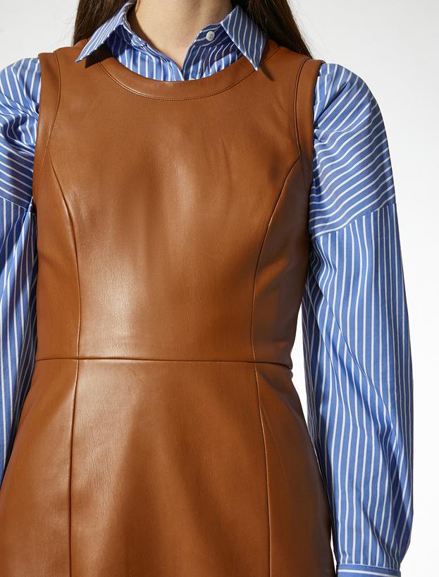   Ayşegül Afacan X Koton - Deri Görünümlü Kolsuz Mini Elbise