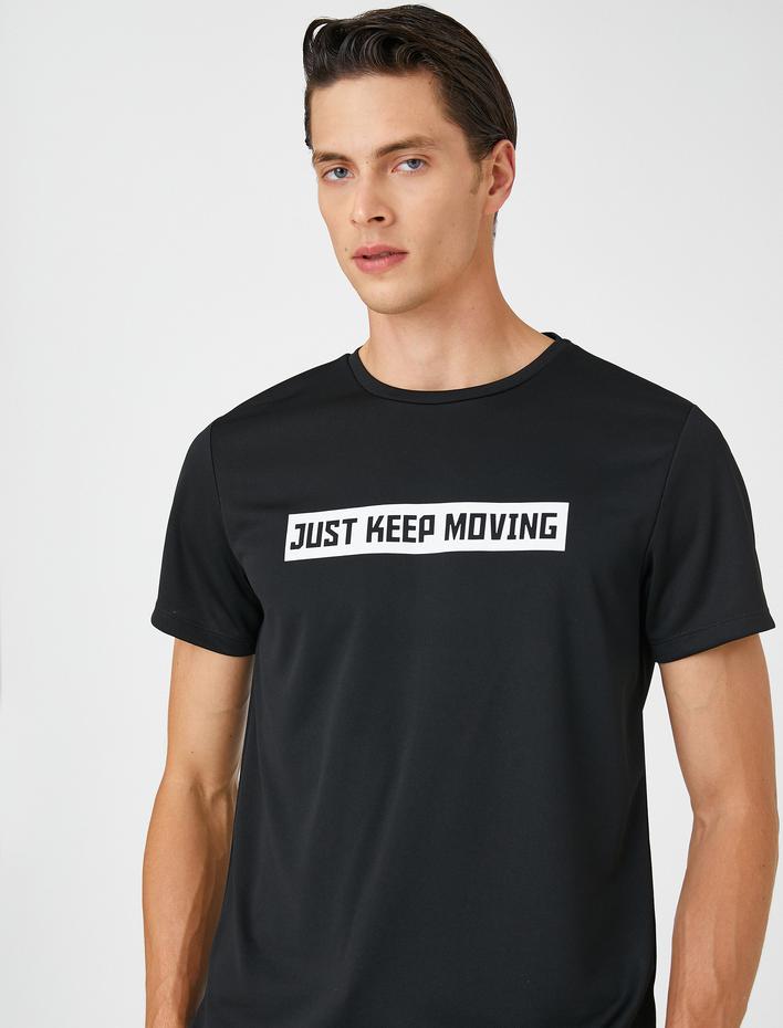  Spor Tişört Slogan Baskılı Kısa Kollu Bisiklet Yaka Nefes Alan Kumaş