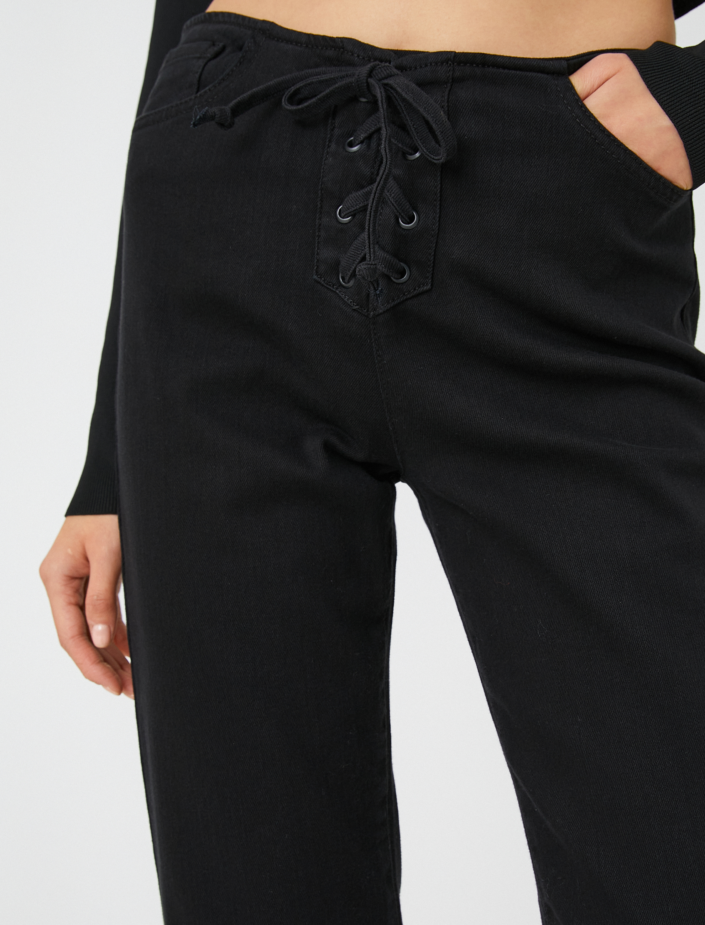   İspanyol Paça Bootcut Jean Pantolon Crop Bağlama Detaylı -  Kick Flare Jean