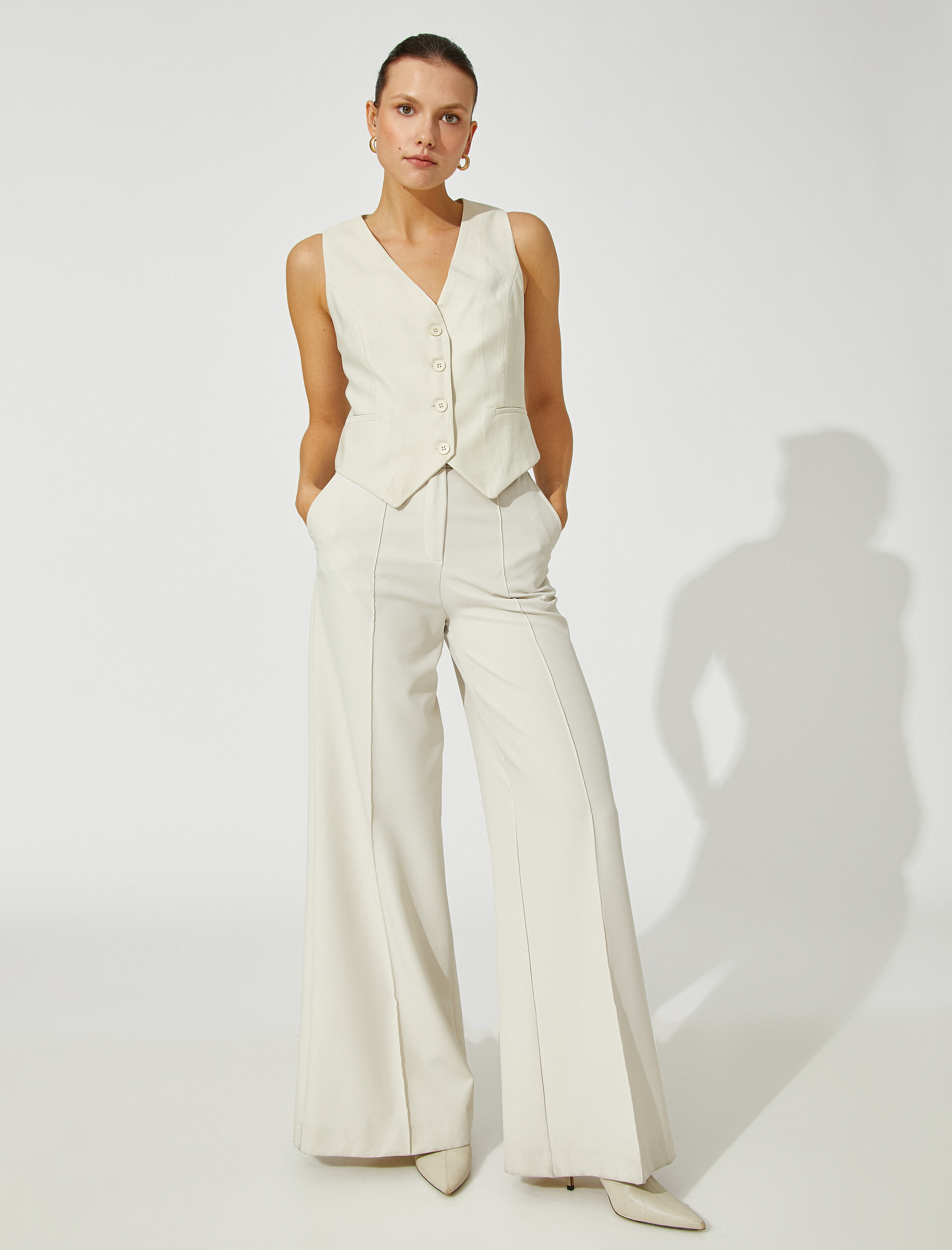   Crop Blazer Yelek Düğmeli Cep Detaylı