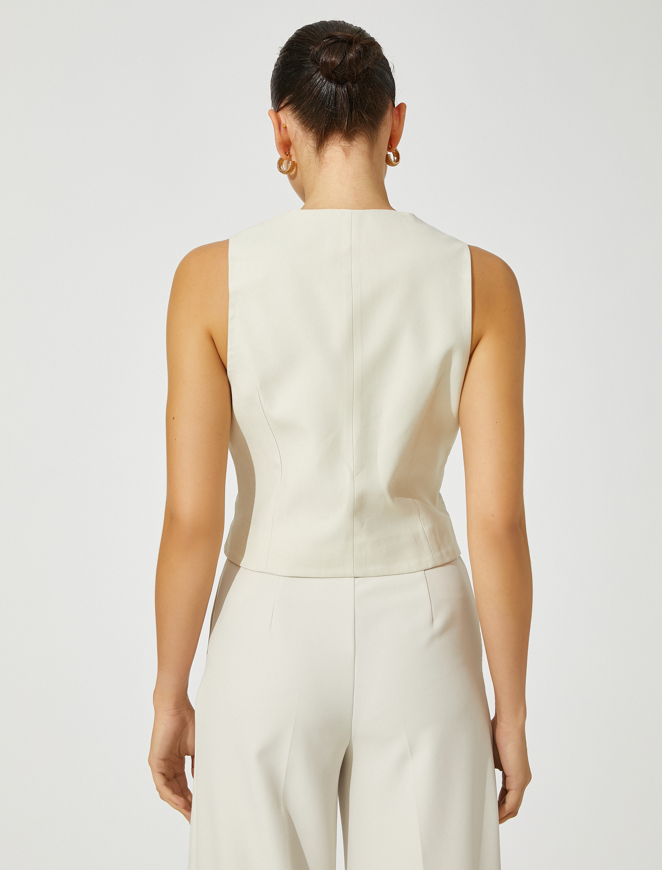   Crop Blazer Yelek Düğmeli Cep Detaylı