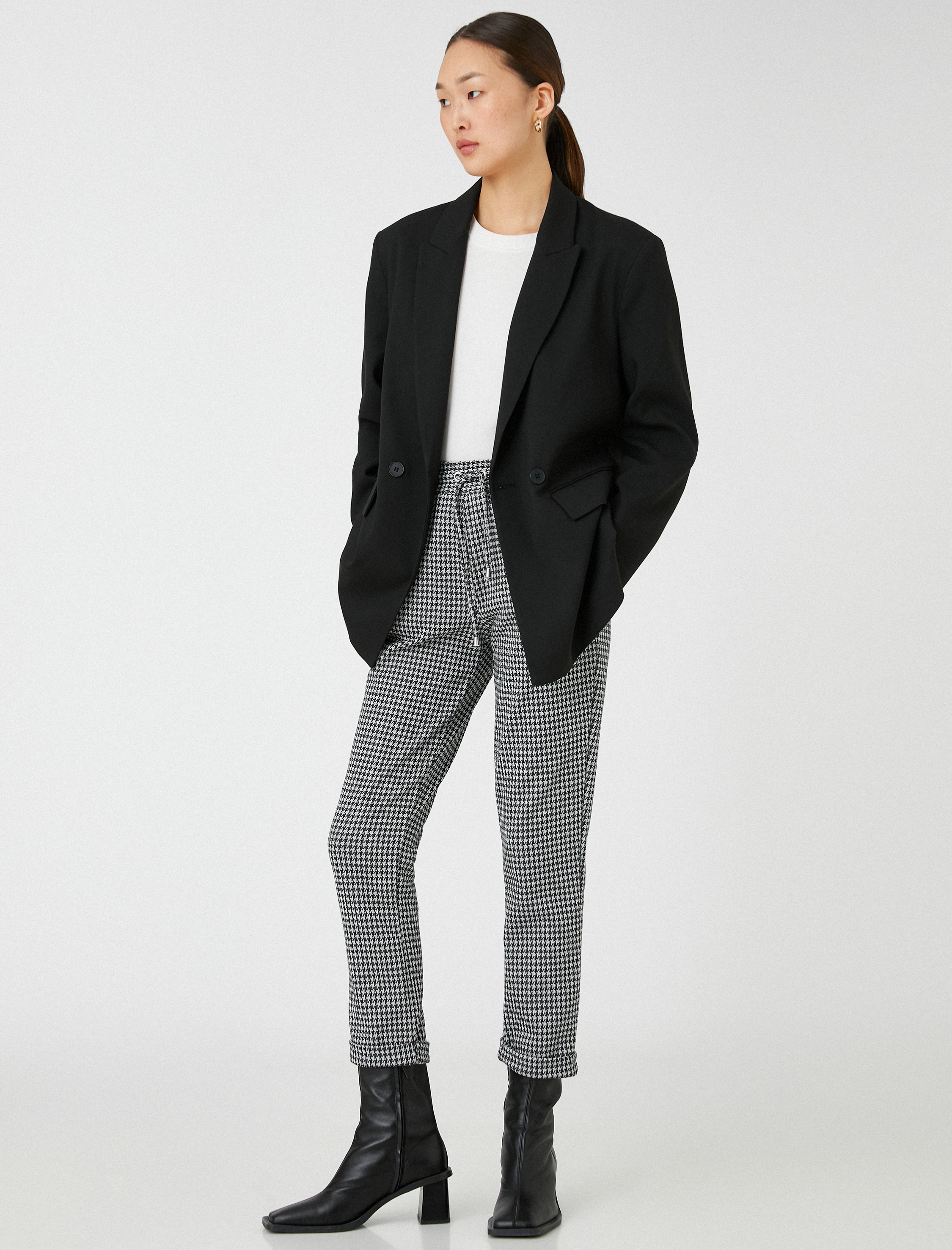   Beli Bağlamalı Pantolon Rahat Kesim Dar Paça