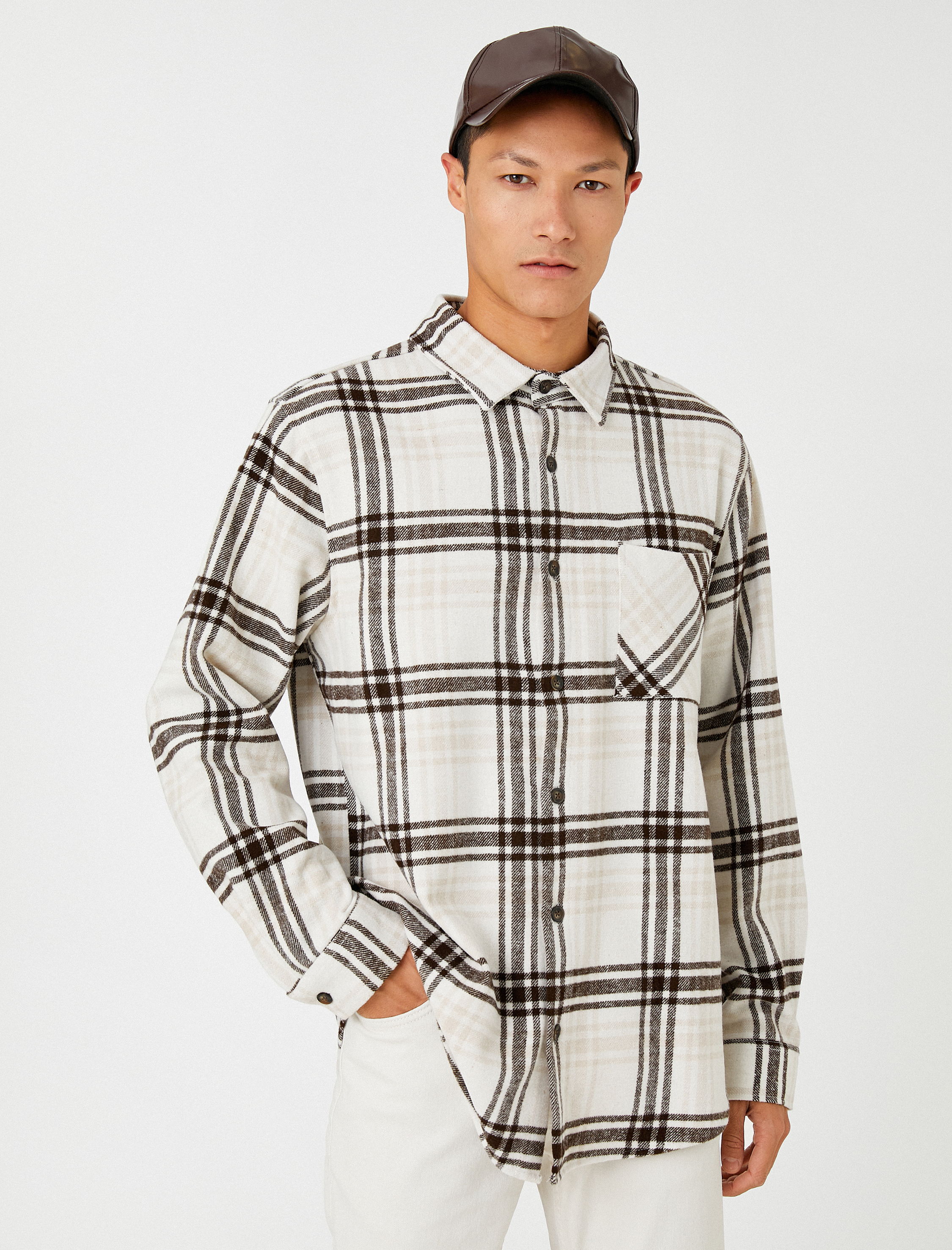   Ekoseli Oduncu Gömleği Cep Detaylı Düğmeli Klasik Yaka