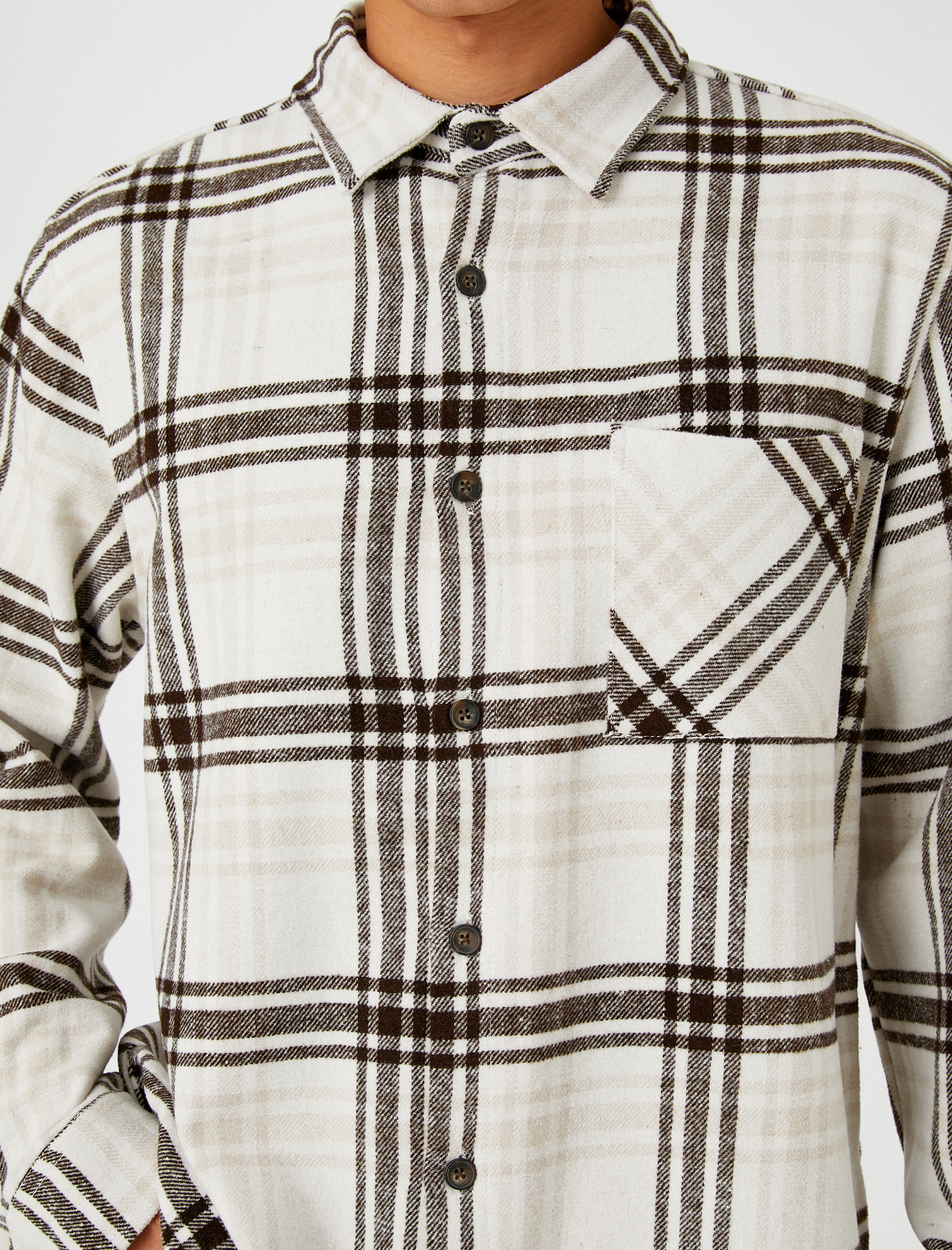   Ekoseli Oduncu Gömleği Cep Detaylı Düğmeli Klasik Yaka