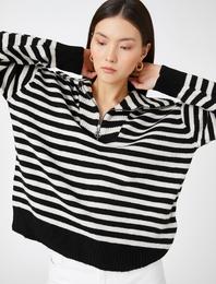 Dik Yaka Triko Kazak Fermuarlı