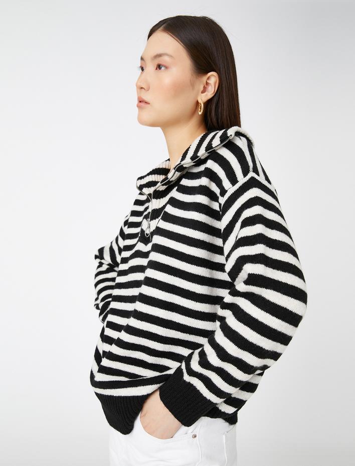  Dik Yaka Triko Kazak Fermuarlı