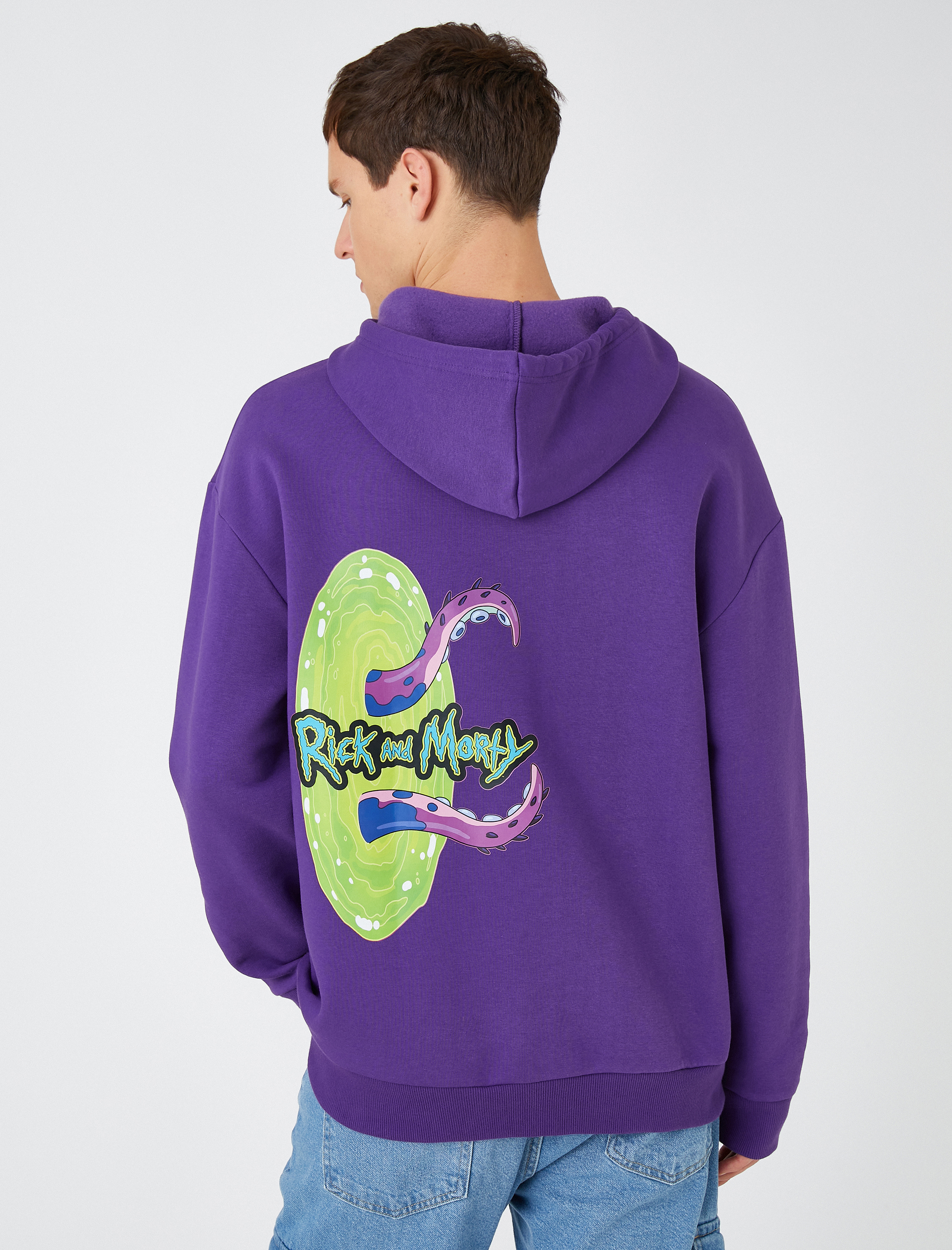   Rick and Morty Kapşonlu Oversize Sweatshirt Şardonlu Lisanslı Baskılı