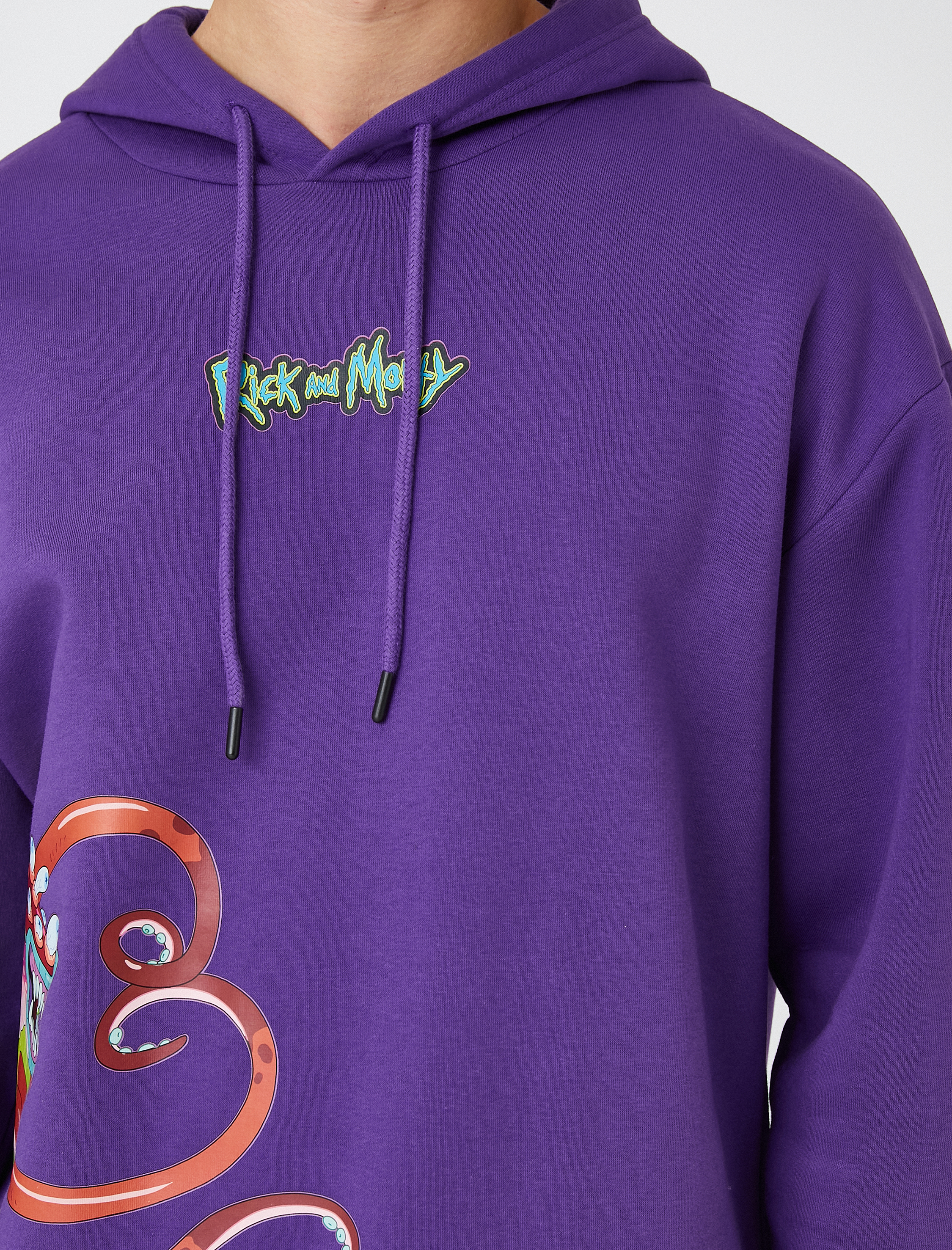   Rick and Morty Kapşonlu Oversize Sweatshirt Şardonlu Lisanslı Baskılı