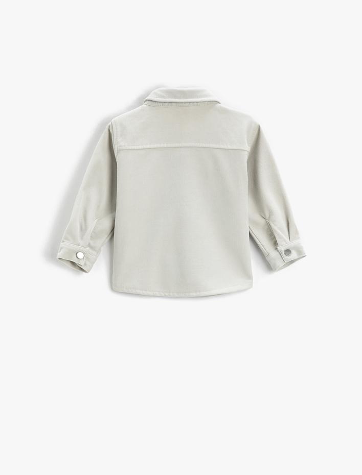 Erkek Bebek Fitilli Kadife Gömlek Tek Cepli Uzun Kollu Parlak Düğmeli